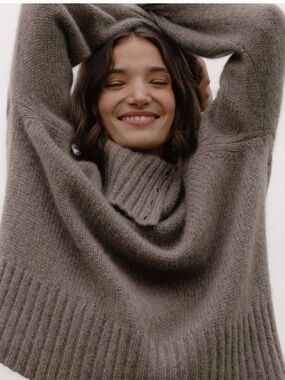 Jenni Kayne Jackie Taupe Cowl-Turtleneck Knit Sweater Cashmere NWT